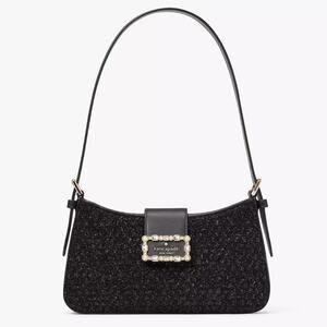 Kate Spade NEW Reegan Black Tinsel Tweed Shoulder Bag Pearl Embellished Party